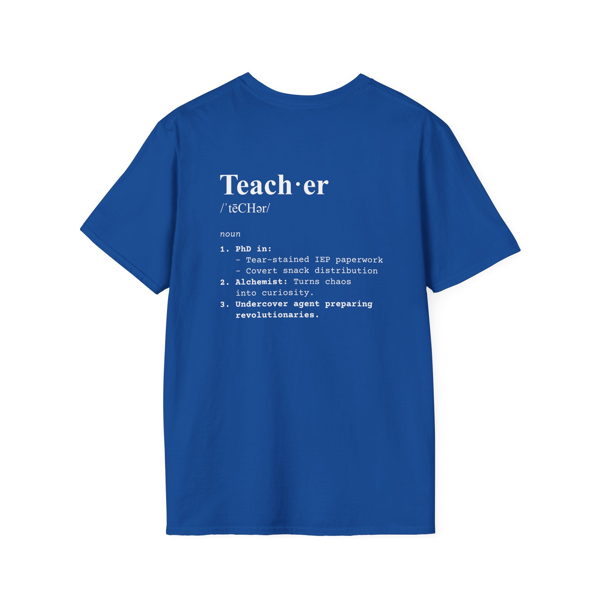 Teacher Definition T-Shirt (V5 - Back Print) - Royal / S - T-Shirt