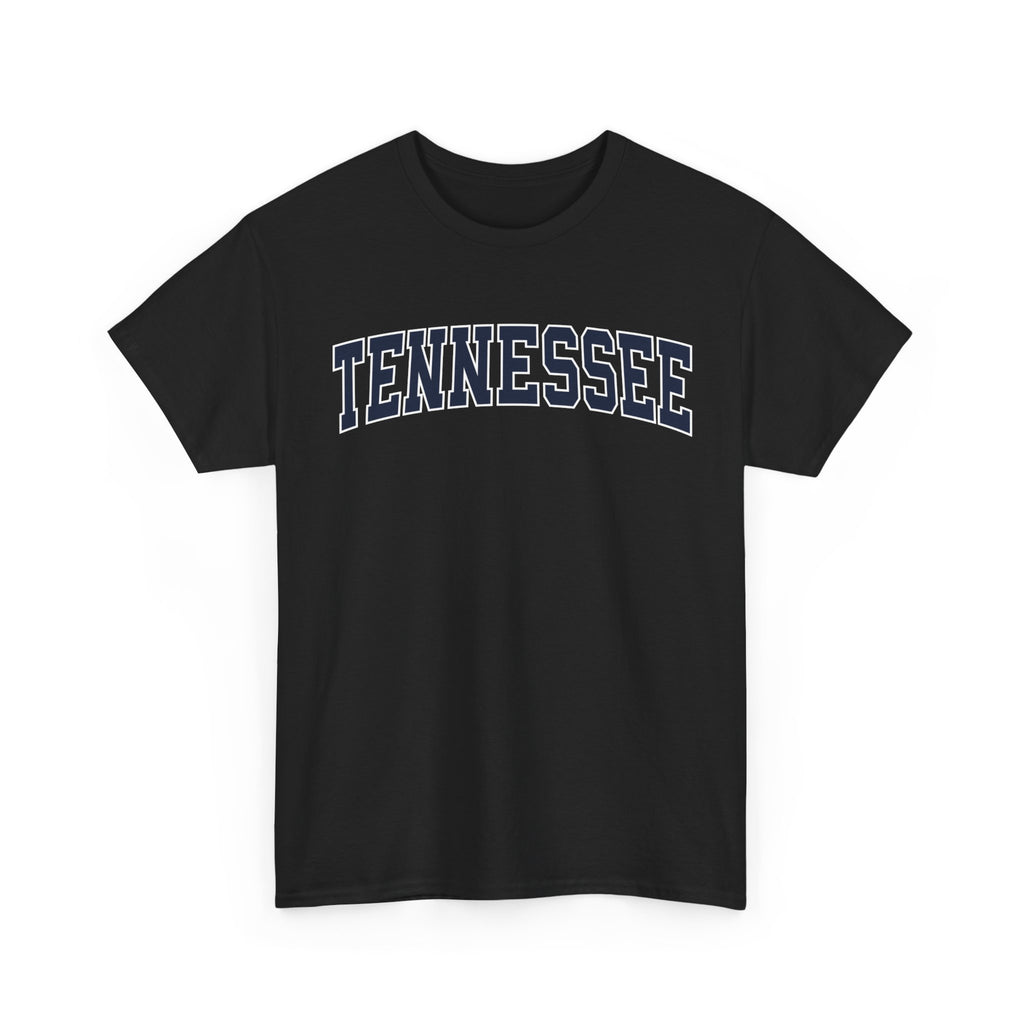 Black t-shirt with 'TENNESSEE' text on a white background