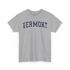 Gray t-shirt with 'VERMONT' printed on a white background