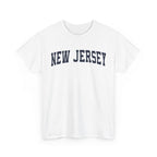 White t-shirt with 'New Jersey' text on a white background