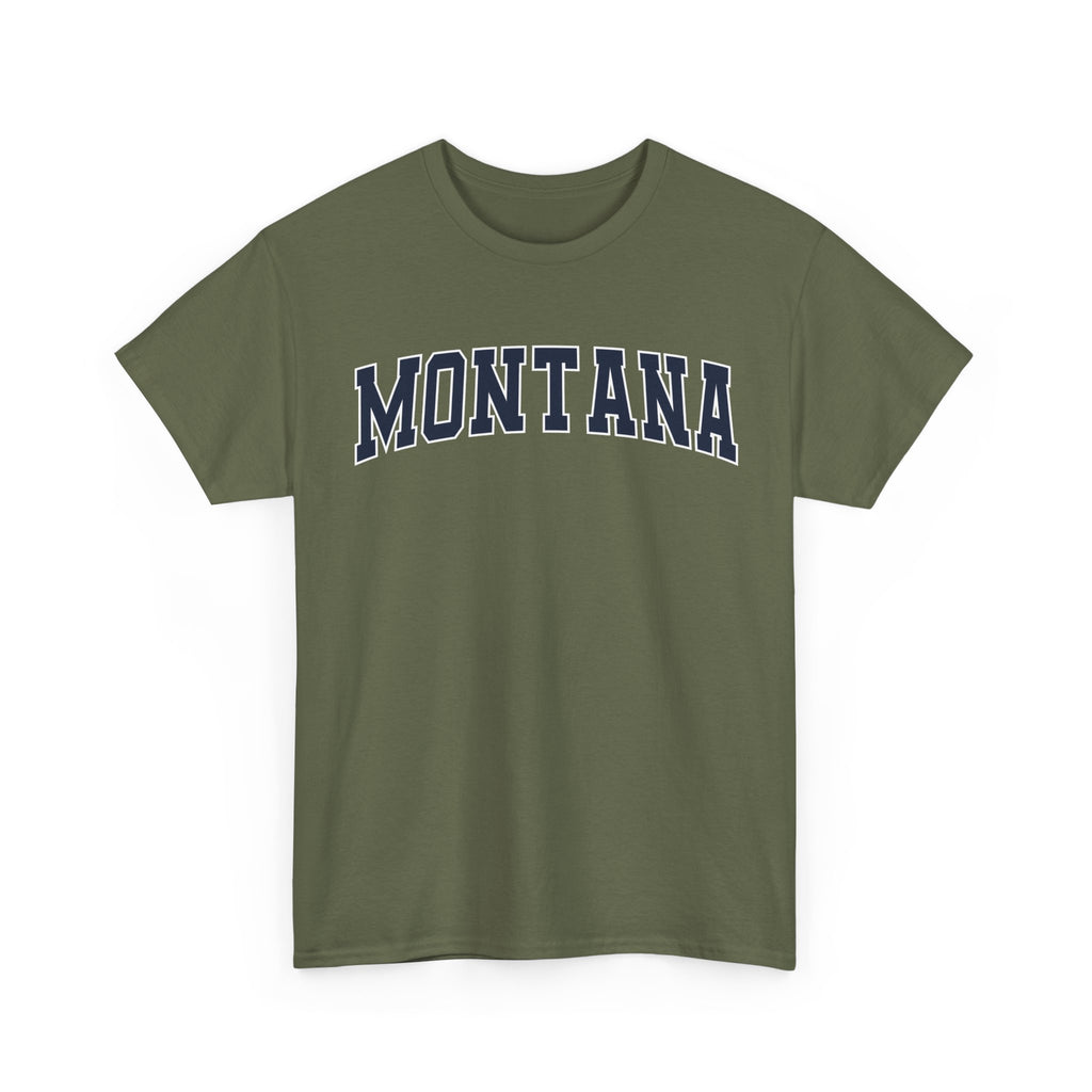 Green t-shirt with 'MONTANA' printed on it against a white background