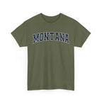 Green t-shirt with 'MONTANA' printed on it against a white background