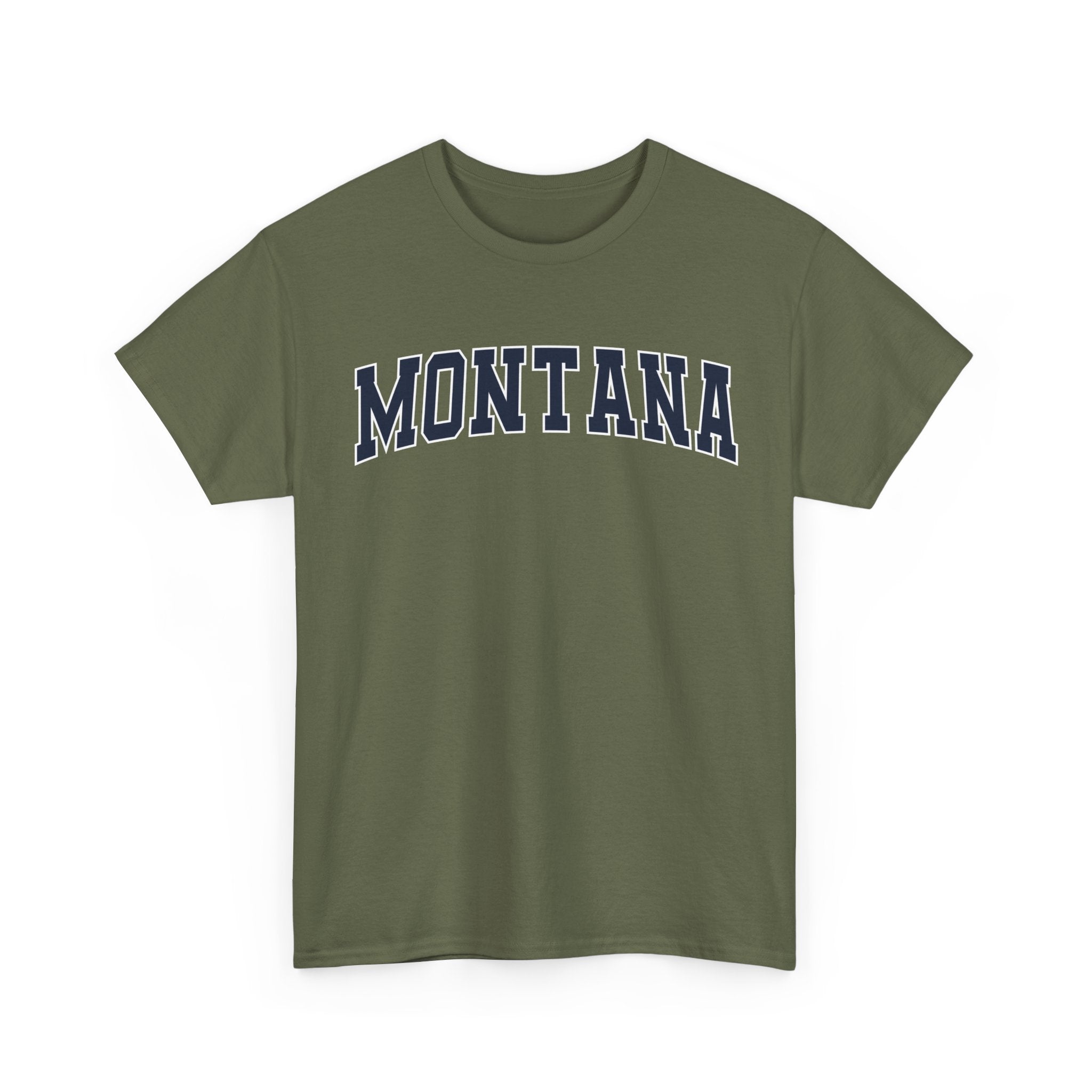 Green t-shirt with 'MONTANA' printed on it against a white background
