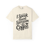 ’I Speak Fluent Sarcasm & Coffee’ T-Shirt | Funny Sarcastic Quote Tee for Coffee Lovers - Ivory / S