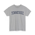 Gray t-shirt with 'TENNESSEE' printed on it against a white background