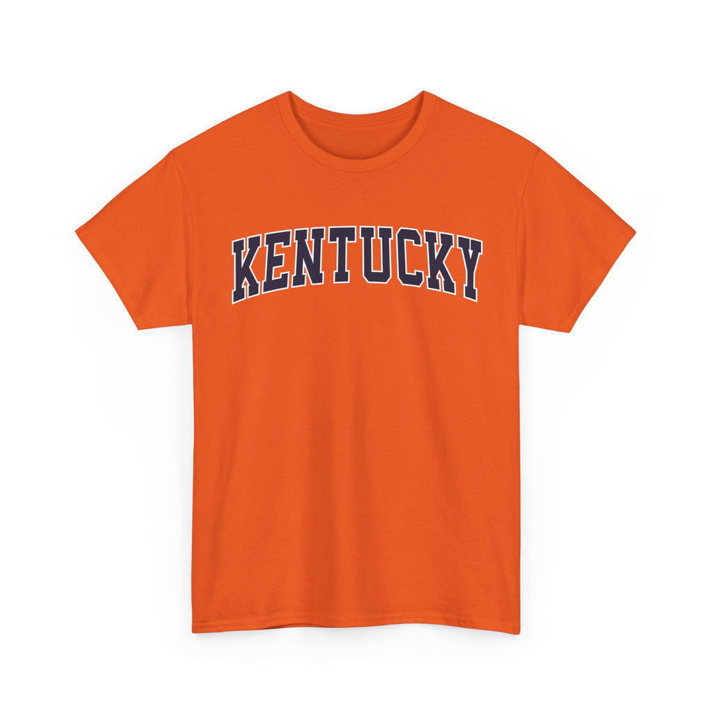 Orange t-shirt with 'Kentucky' printed on it against a white background