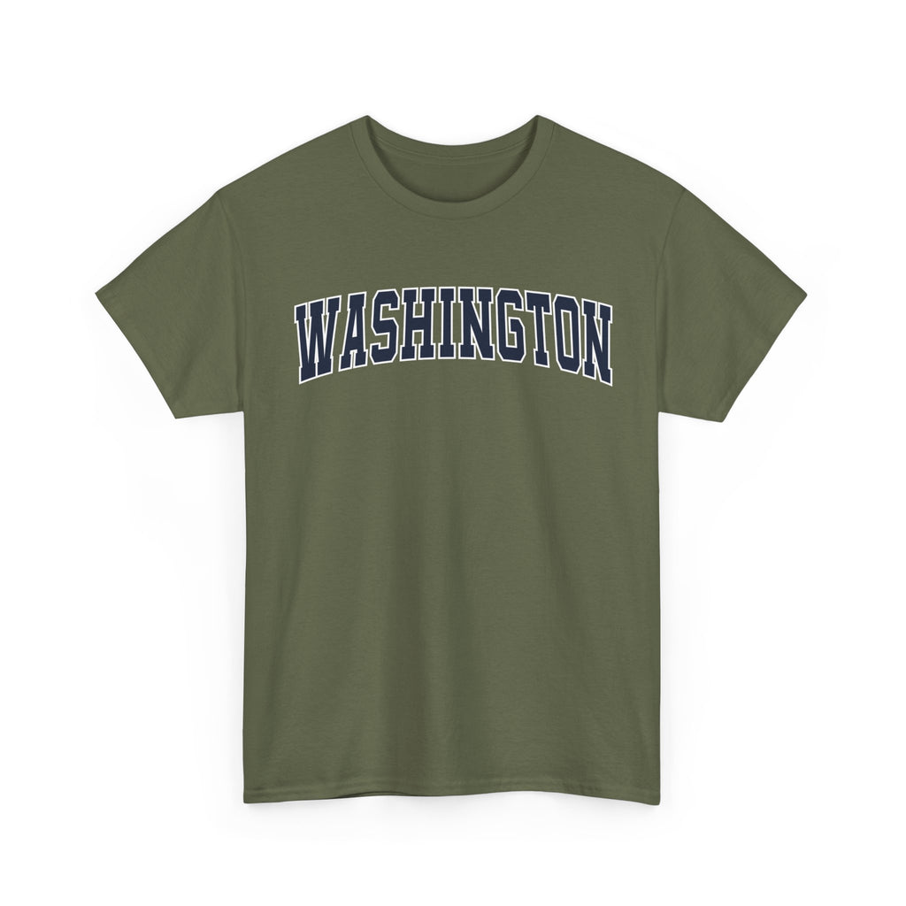 Green t-shirt with 'WASHINGTON' text on a white background