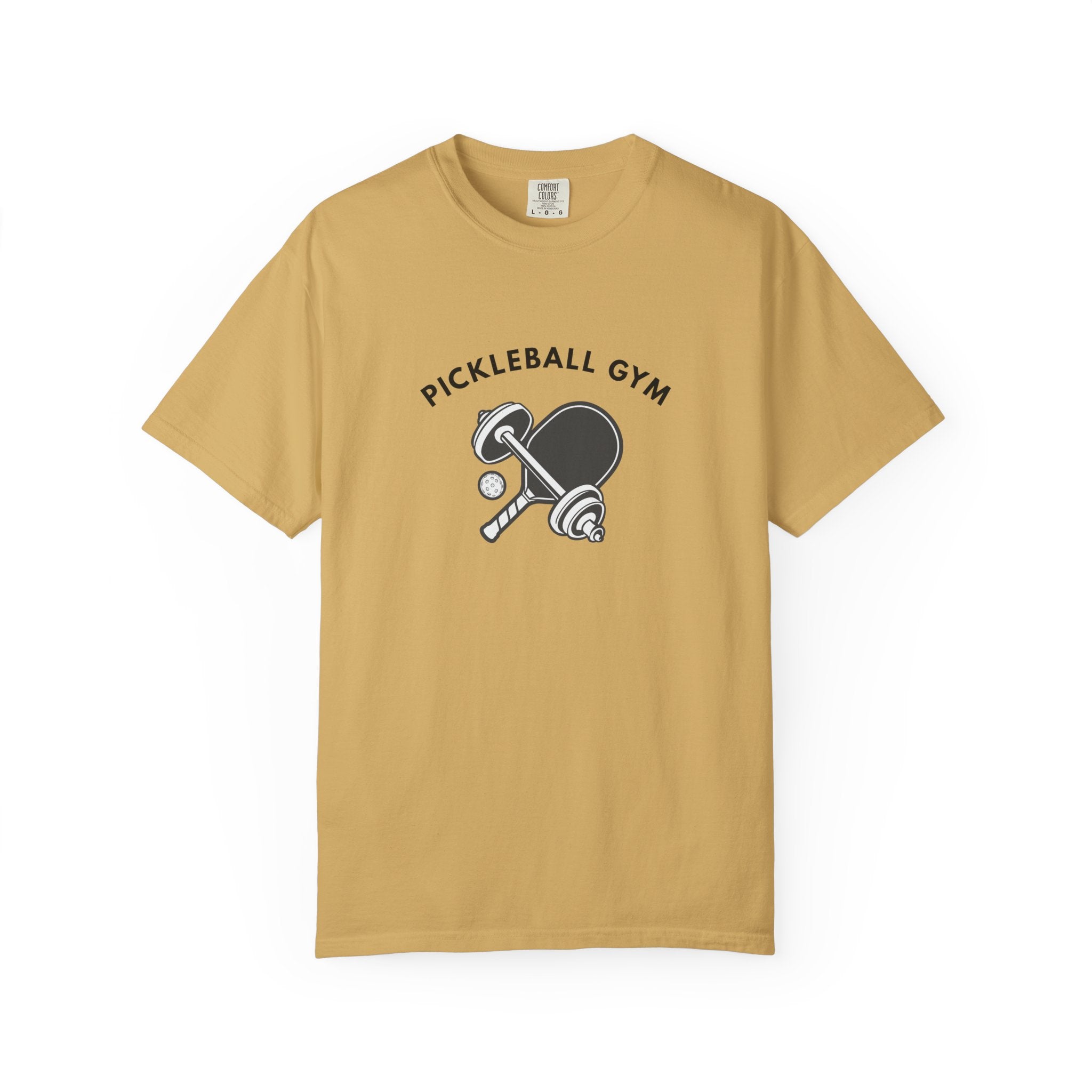 Funny Pickleball Gym T-Shirt | Paddle & Dumbbell Athletic Fitness Tee - Mustard / S