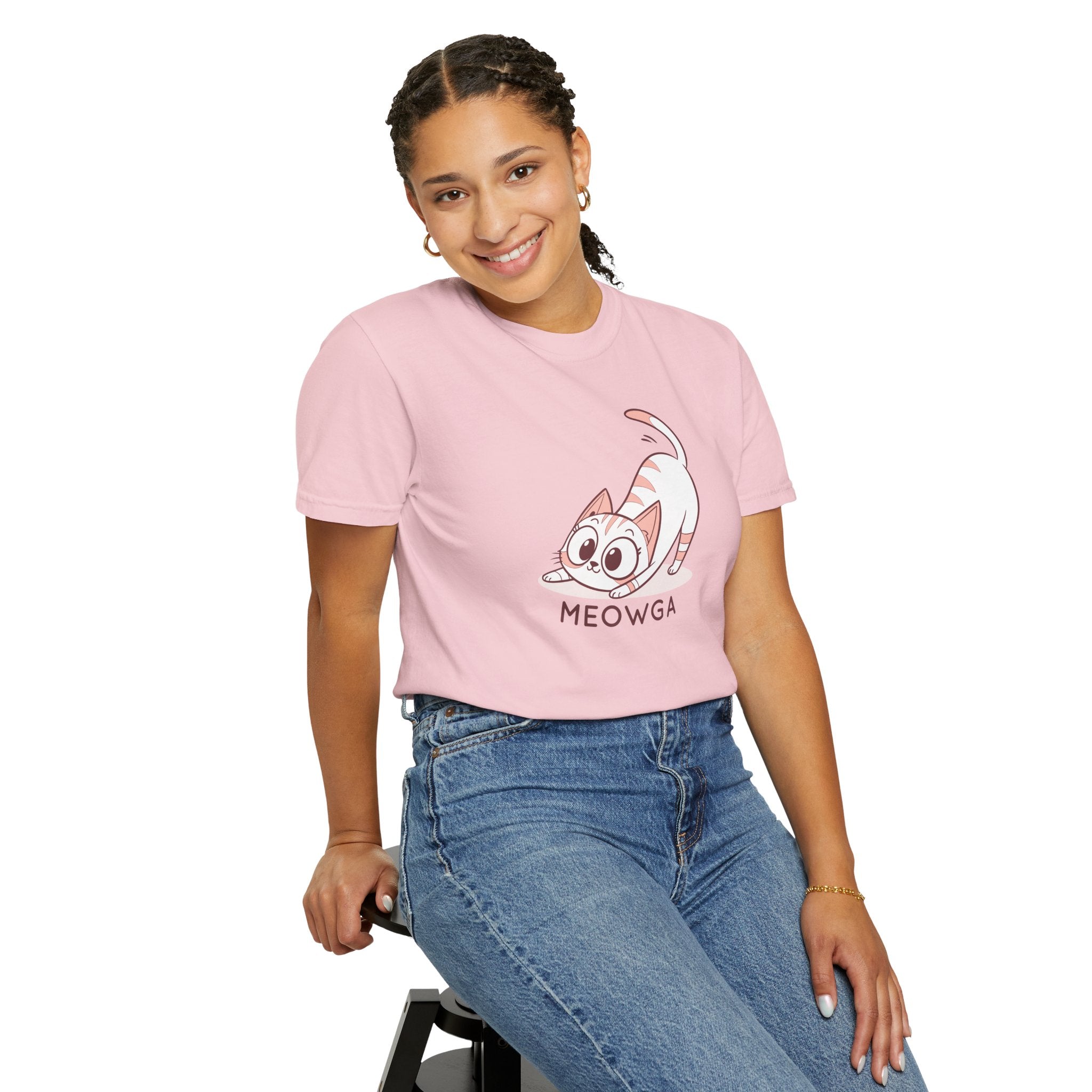 ’Meowga’ Cat Yoga T-Shirt | Cute Kitten Stretch Pose Graphic Tee