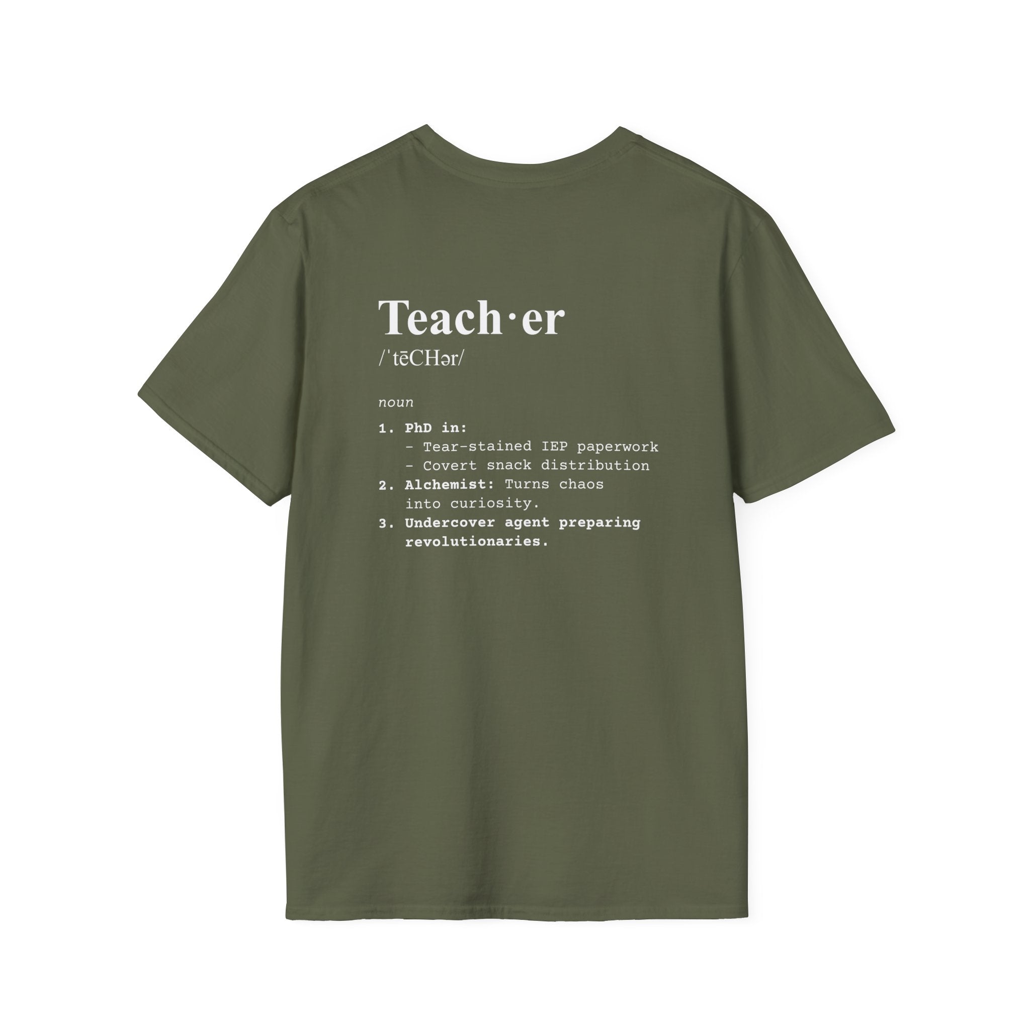 Teacher Definition T-Shirt (V5 - Back Print) - Military Green / S - T-Shirt