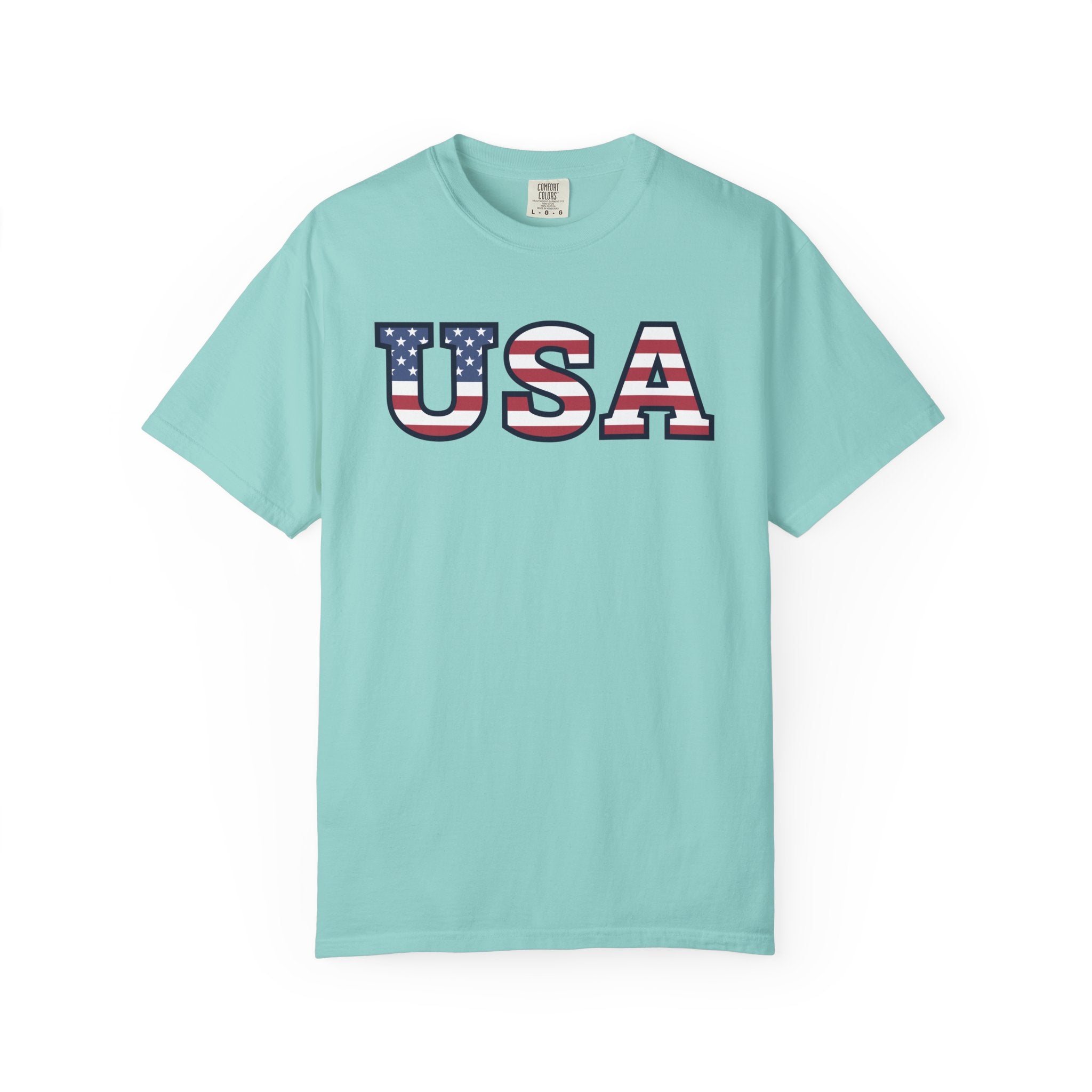USA Typography Patriotic T-Shirt - Chalky Mint / S