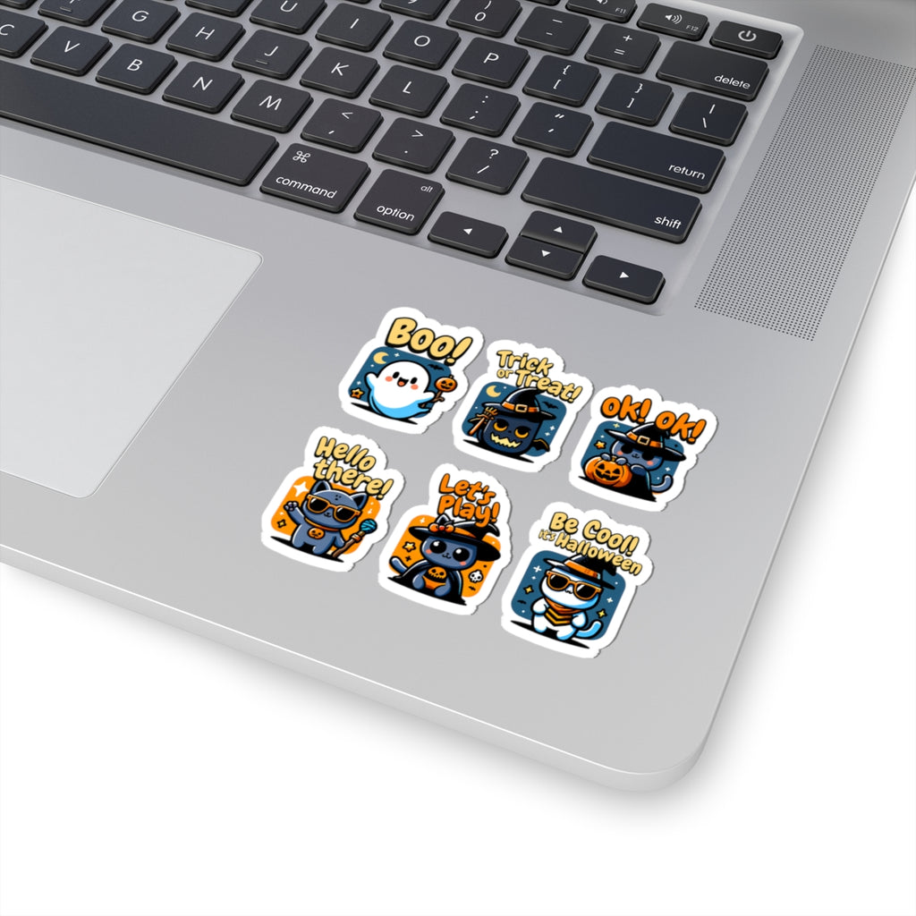 Cute Halloween Cat Stickers - Kiss-Cut Vinyl Decals for Laptops Water Bottles & Journals (Waterproof Glossy) - Paper