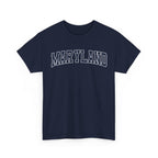 Navy blue t-shirt with 'MARYLAND' printed on a white background