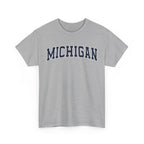 Gray t-shirt with 'MICHIGAN' text on a white background