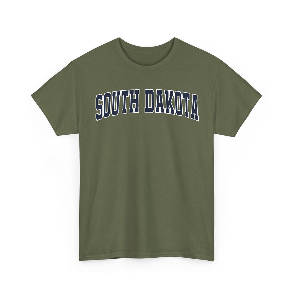 Green t-shirt with 'SOUTH DAKOTA' text on a white background