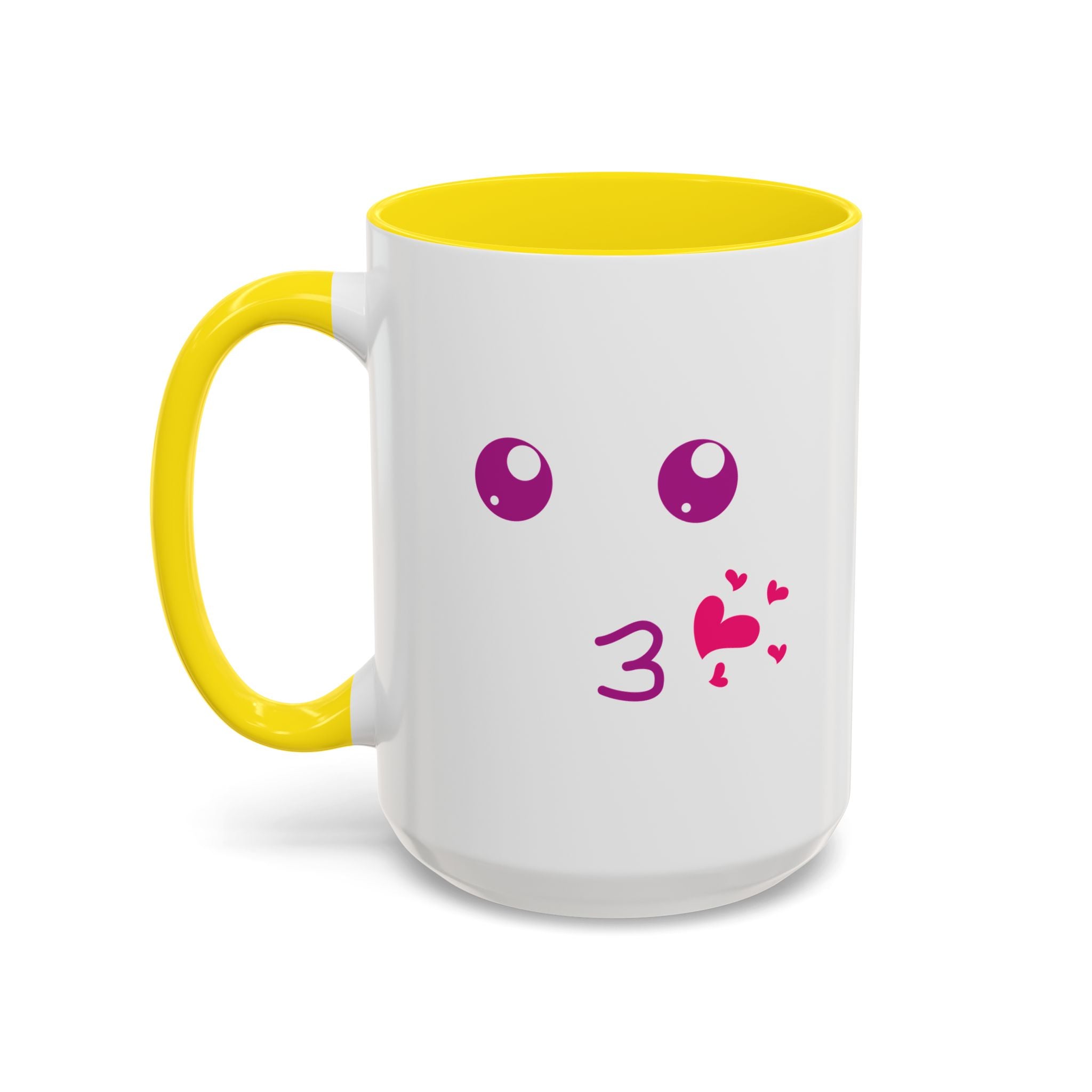 Cute Kiss Smiley Face Mug | XOXO Coffee Cup - 15oz / Yellow