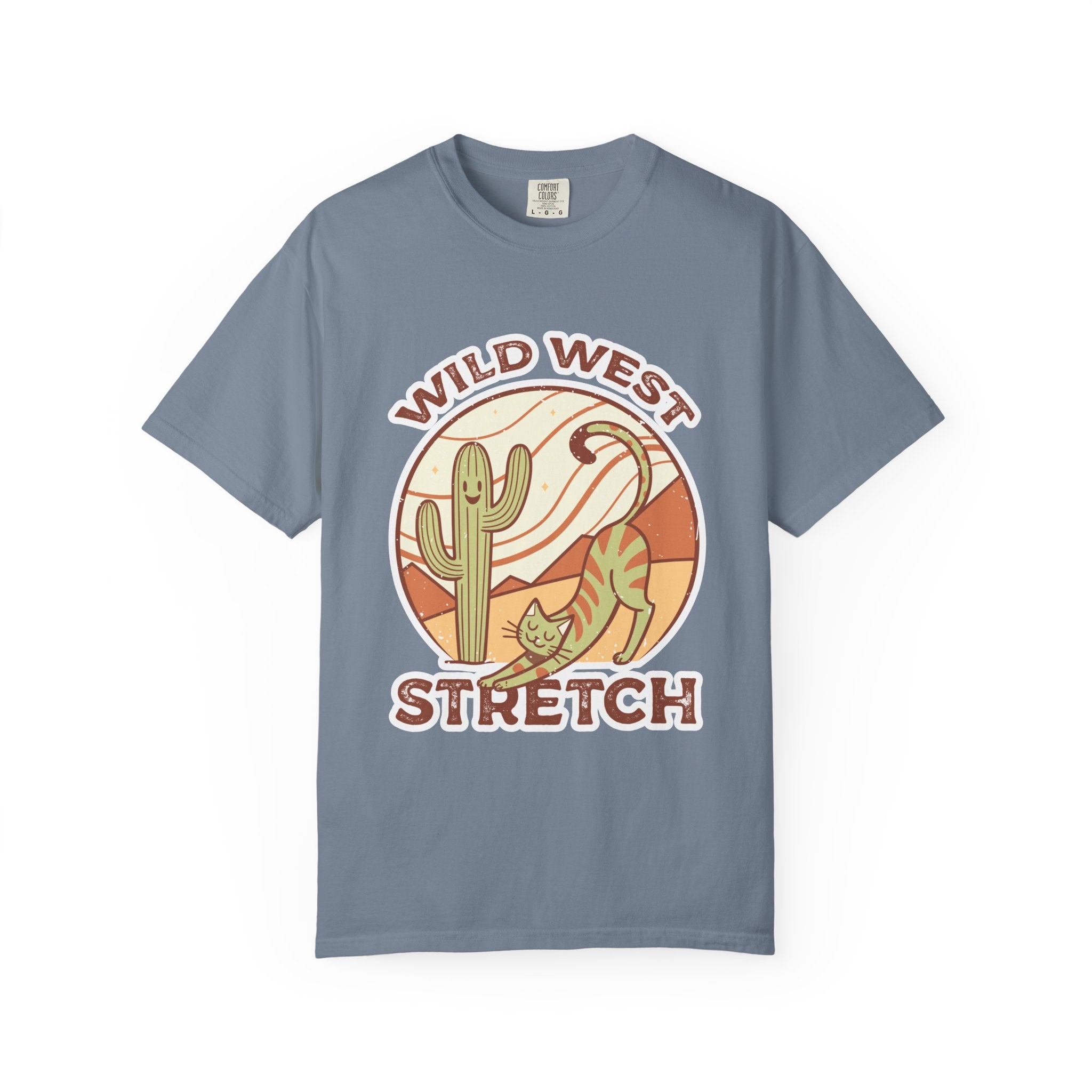 Cat Cowboy Yoga T-Shirt | Wild West Adventure Graphic Tee - Blue Jean / S