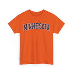Orange t-shirt with 'MINNESOTA' text on a white background
