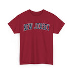 Red t-shirt with 'NEW JERSEY' text on a white background