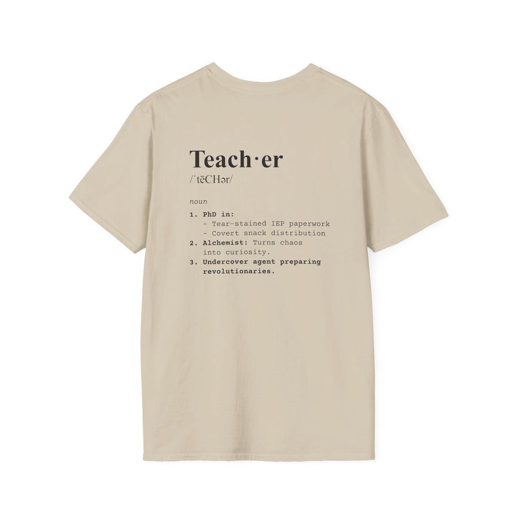 Teacher Definition T-Shirt (V5 - Back Print) - Sand / S - T-Shirt