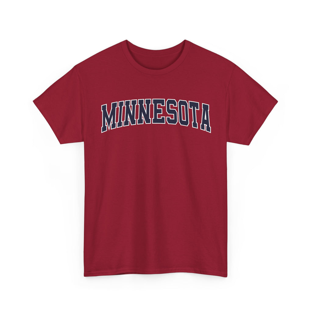 Cardinal Red t-shirt with 'MINNESOTA' printed on it against a white background