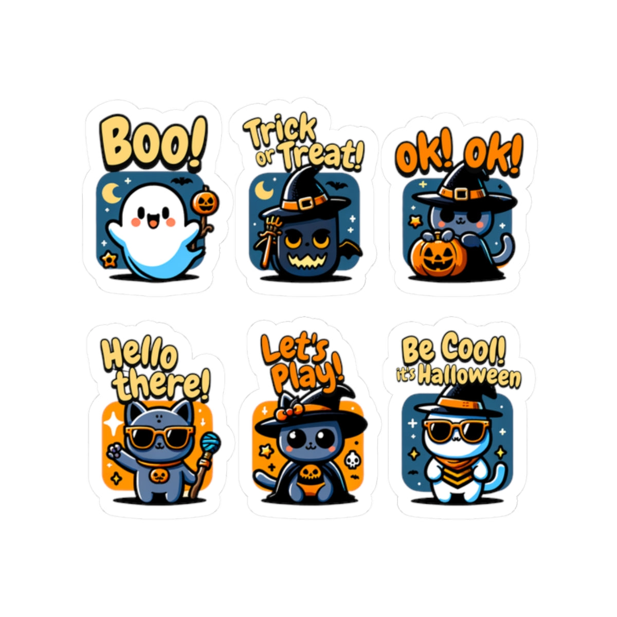 Cute Halloween Cat Stickers - Kiss-Cut Vinyl Decals for Laptops Water Bottles & Journals (Waterproof Glossy) - 2’’ ×