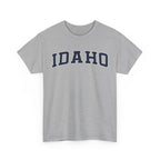 Gray t-shirt with 'IDaho' printed on a white background