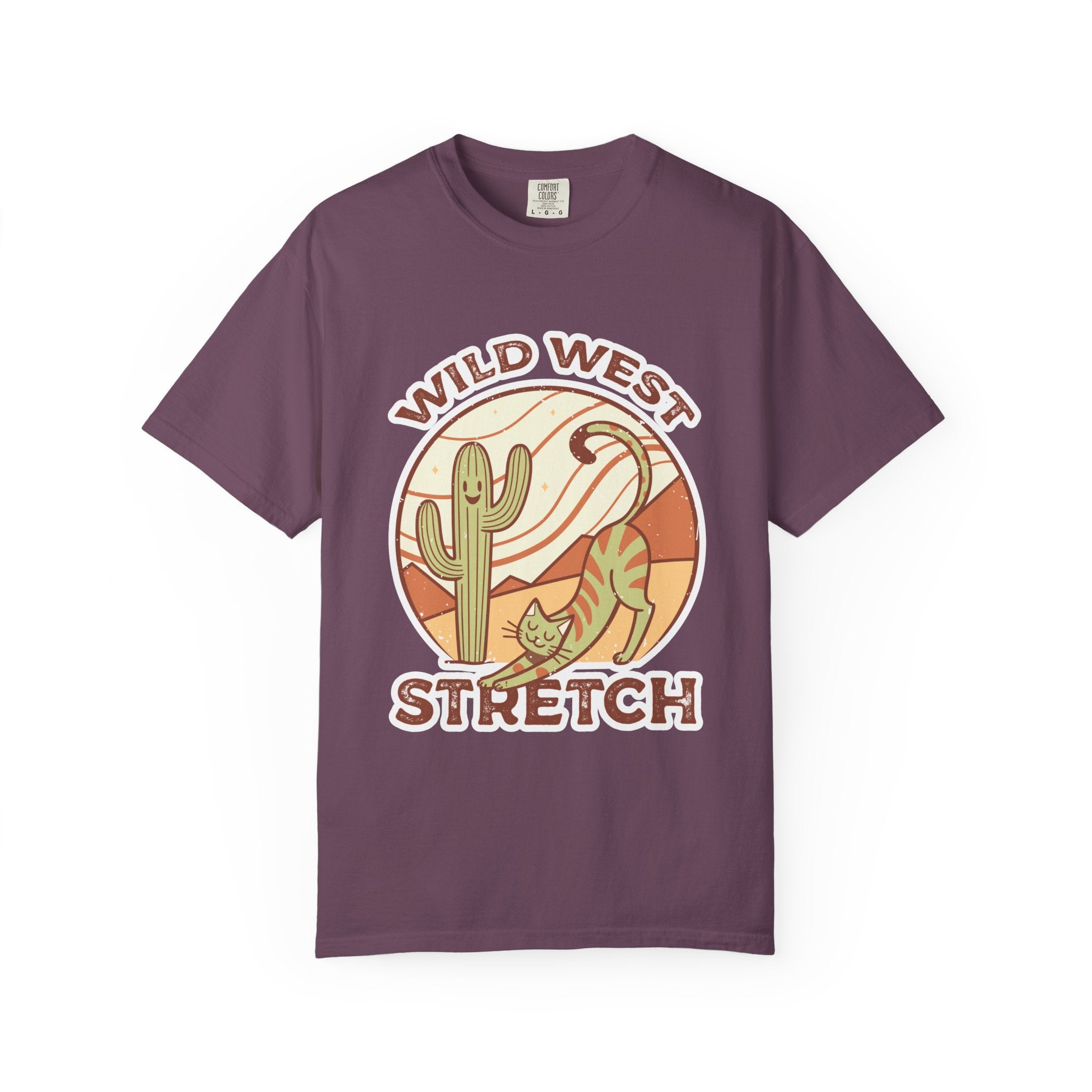 Cat Cowboy Yoga T-Shirt | Wild West Adventure Graphic Tee - Berry / S