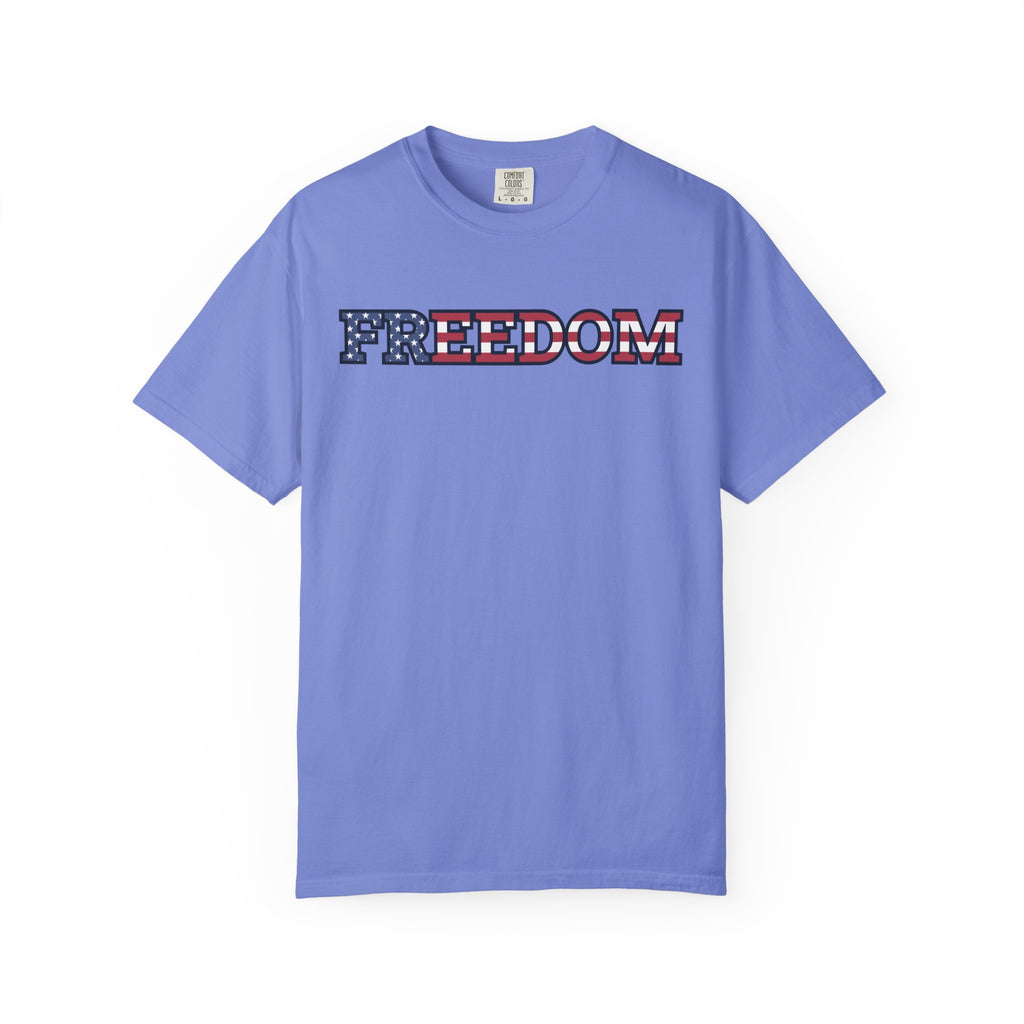Freedom Flag Typography T-Shirt - Flo Blue / S