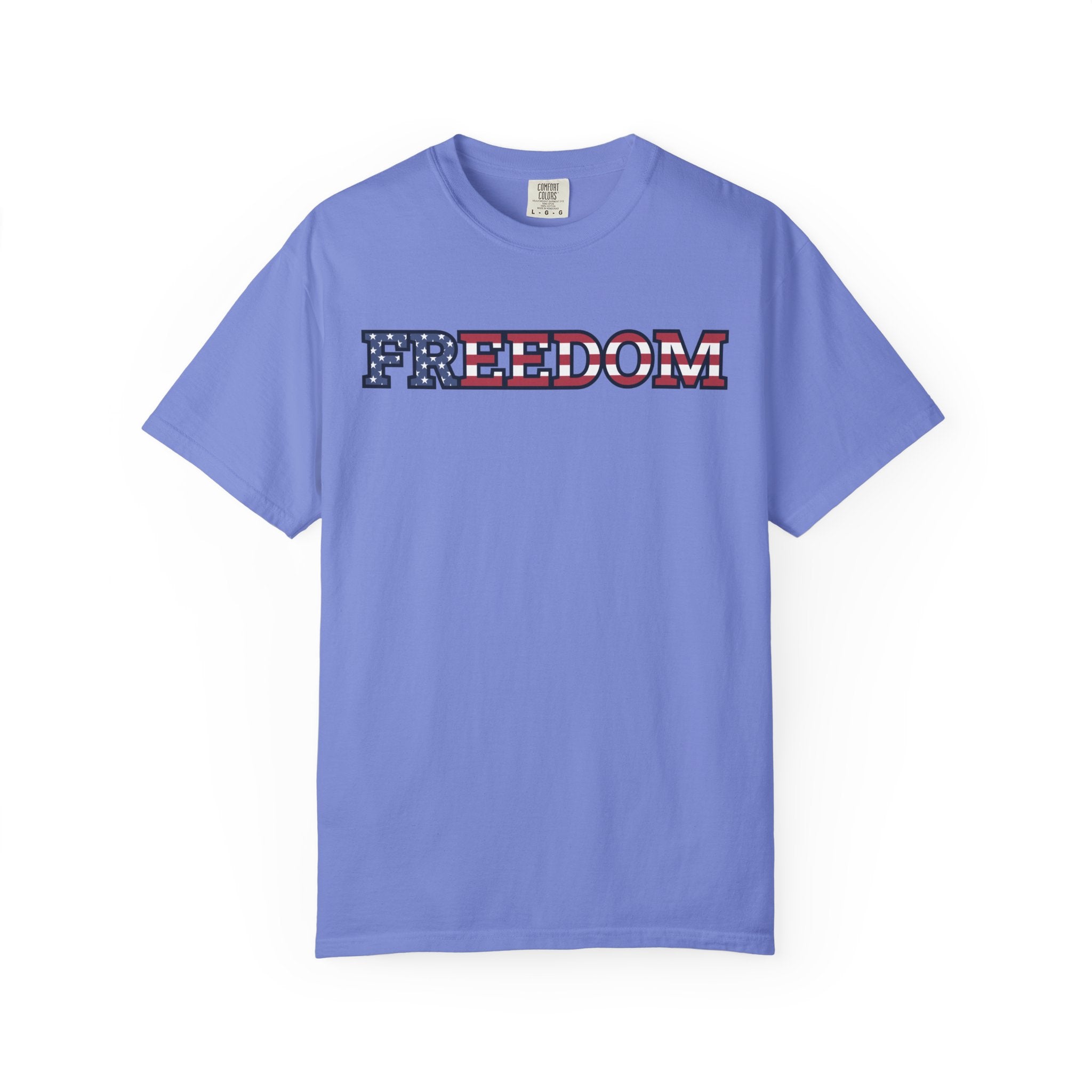 Freedom Flag Typography T-Shirt - Flo Blue / S