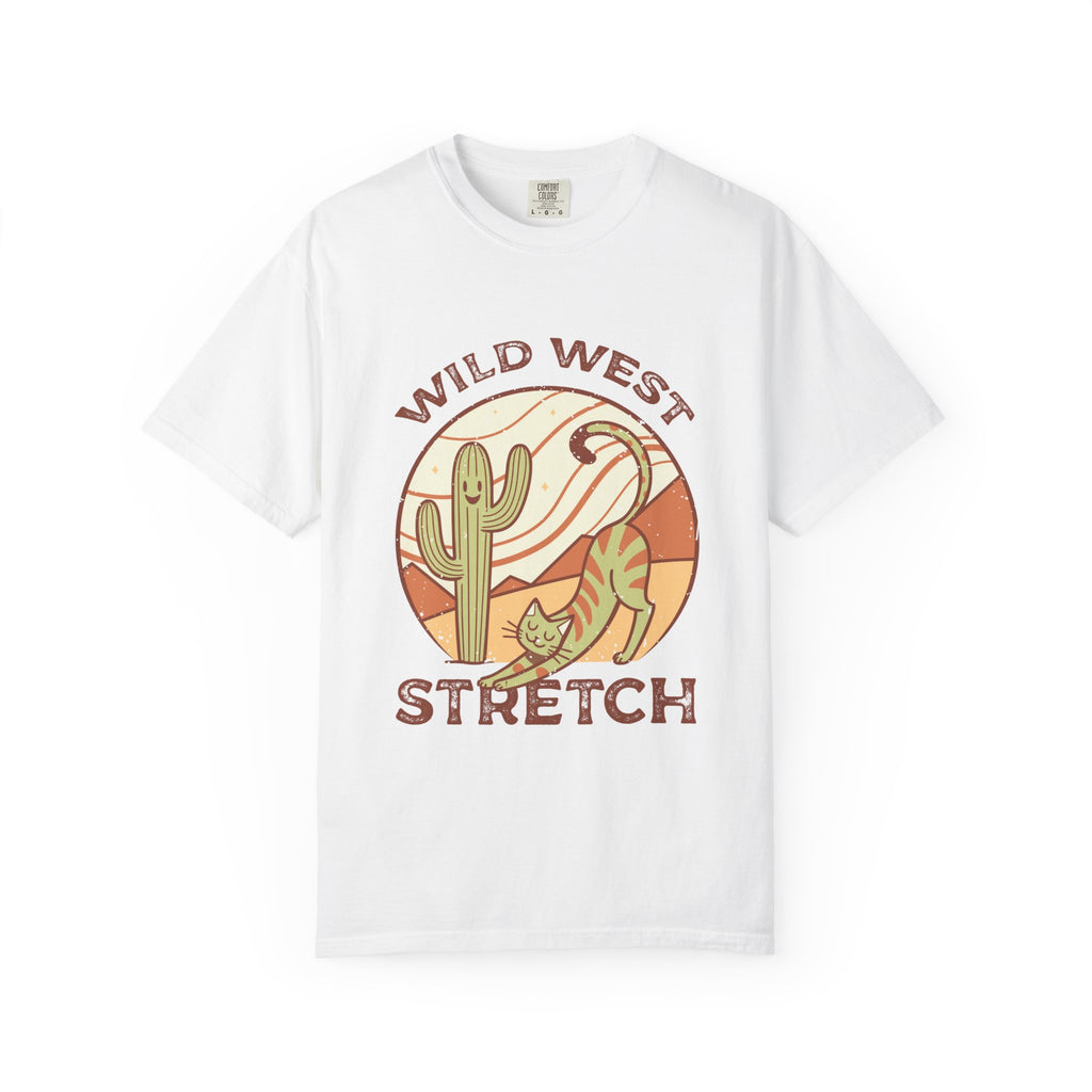 Cat Cowboy Yoga T-Shirt | Wild West Adventure Graphic Tee - White / S