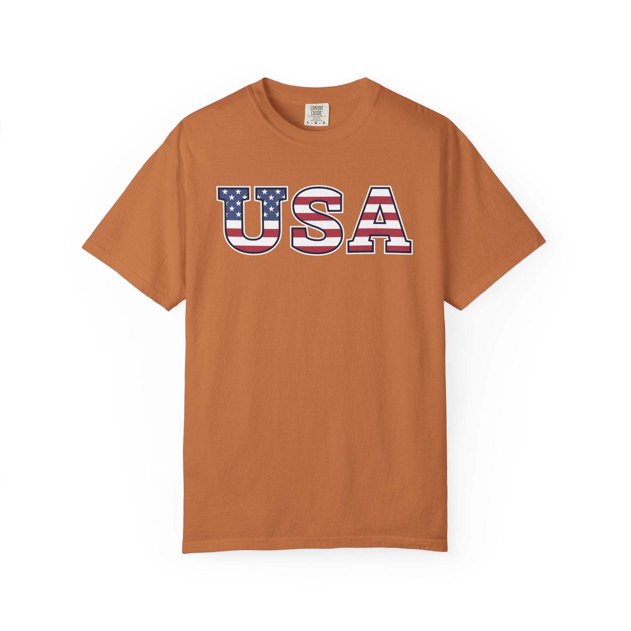 USA Typography Patriotic T-Shirt - Yam / S