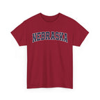 Red t-shirt with 'NEBRASKA' printed on a white background