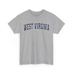 Gray t-shirt with 'West Virginia' text on a white background