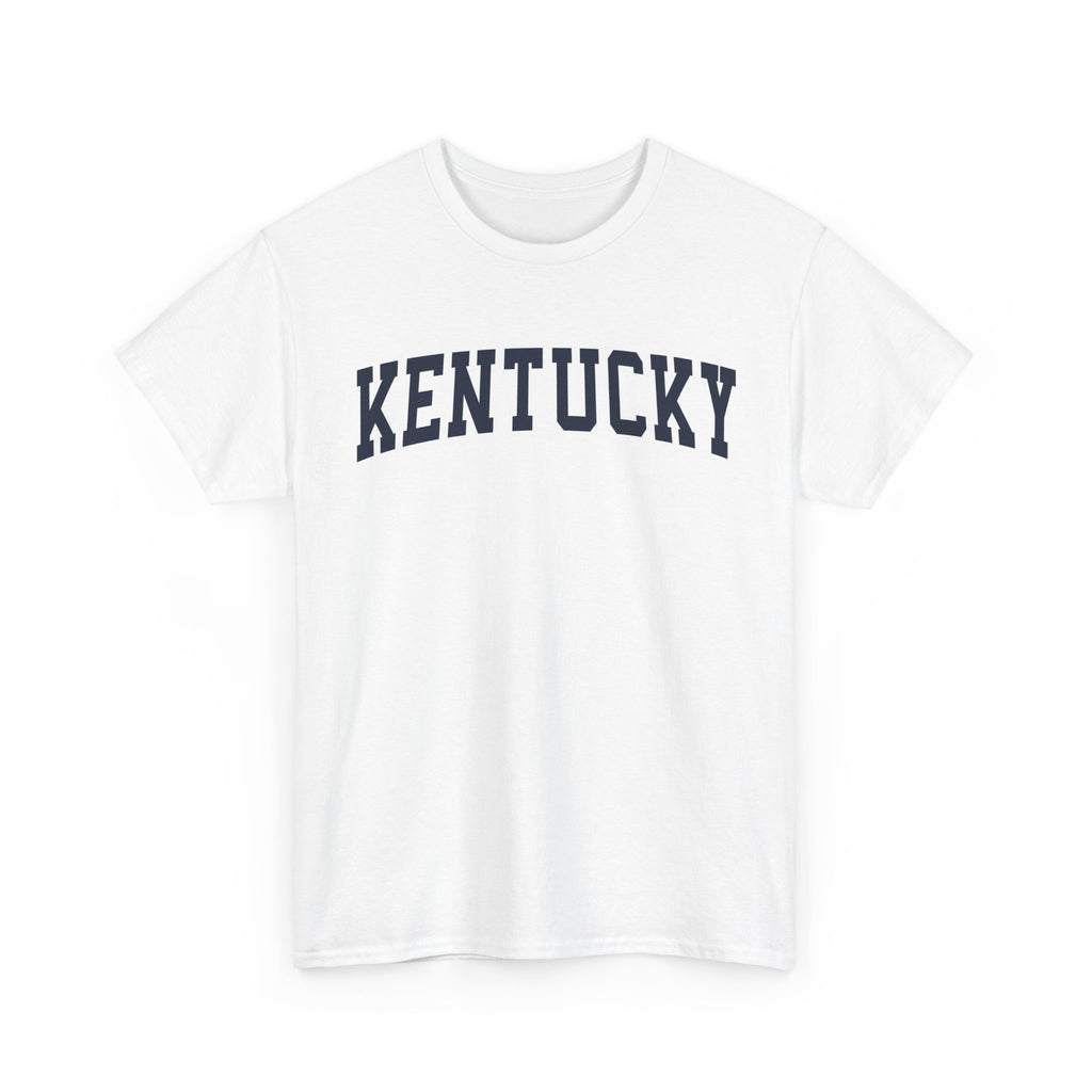 White t-shirt with 'Kentucky' printed on a white background