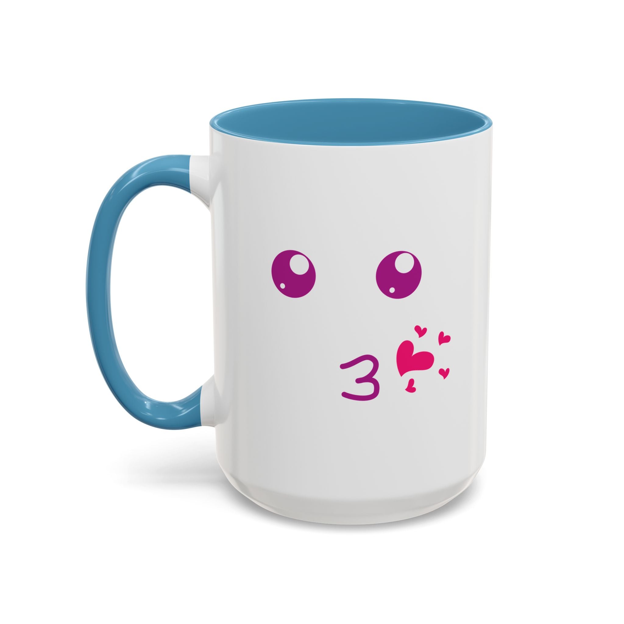 Cute Kiss Smiley Face Mug | XOXO Coffee Cup - 15oz / Light Blue