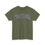 Green t-shirt with 'West Virginia' text on a white background