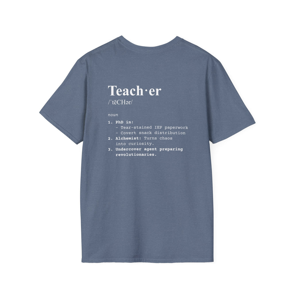 Teacher Definition T-Shirt (V5 - Back Print) - Heather Indigo / S - T-Shirt