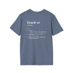 Teacher Definition T-Shirt (V5 - Back Print) - Heather Indigo / S - T-Shirt