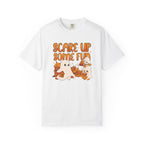 Funny Halloween Ghost T-Shirt: Spooky Pumpkin Design with ’Scare Up Some Fun’ Quote - White / S - T-Shirt