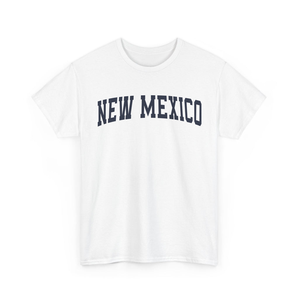 White t-shirt with 'NEW MEXICO' text on a white background