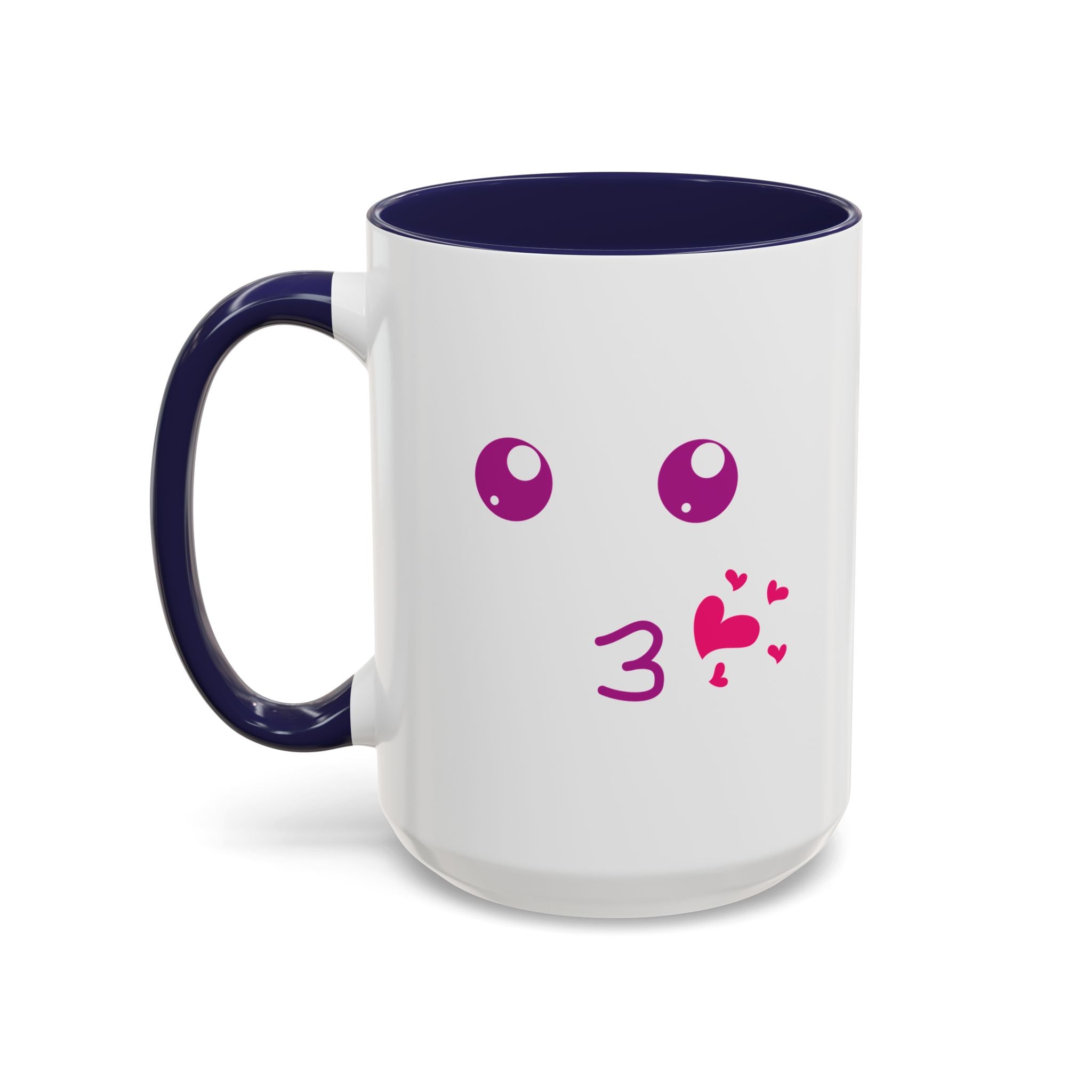Cute Kiss Smiley Face Mug | XOXO Coffee Cup - 15oz / Navy
