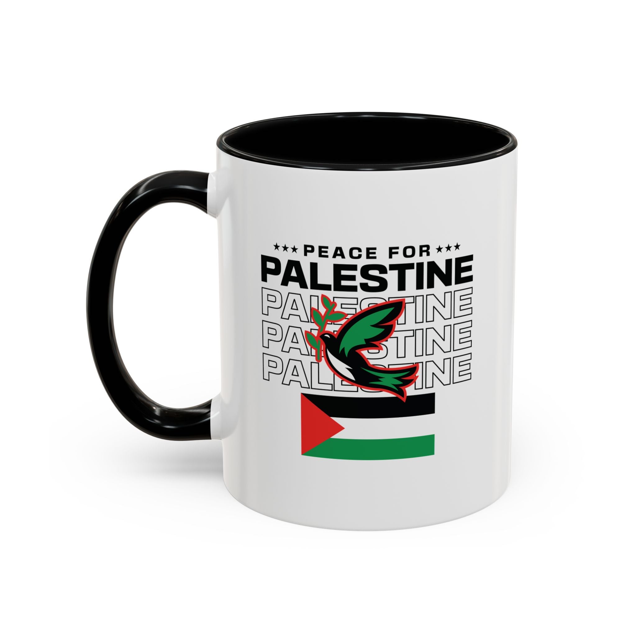 Peace for Palestine Accent Coffee Mug - 11oz / Black