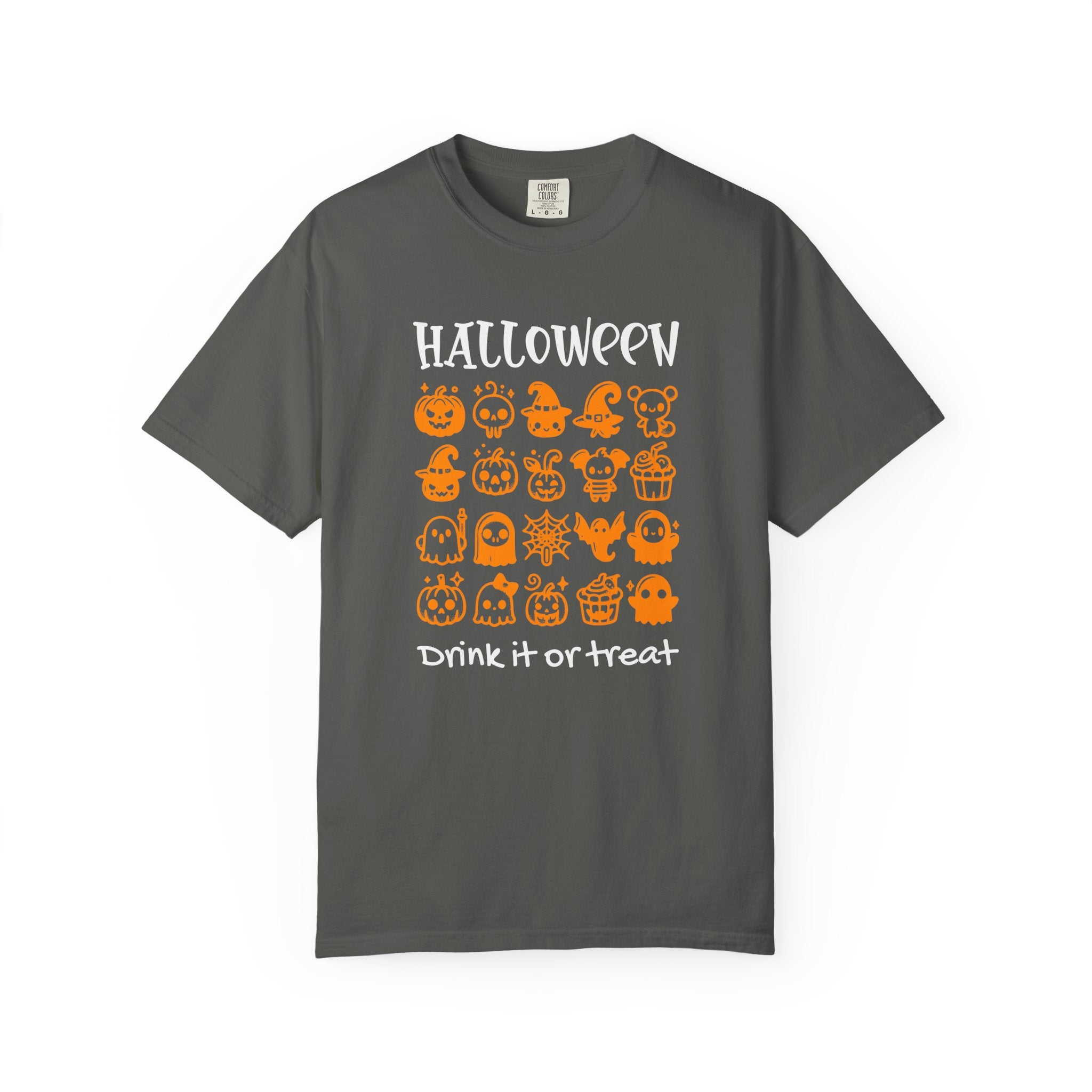 Drink It or Treat Halloween T-Shirt: Spooky Fun Graphic Tee with 25 Icon Design - Pepper / S - T-Shirt