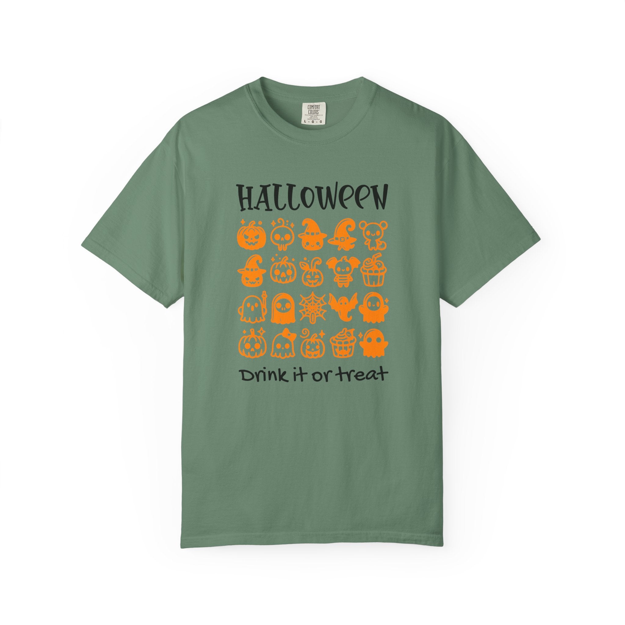 Drink It or Treat Halloween T-Shirt: Spooky Fun Graphic Tee with 25 Icon Design - Light Green / S - T-Shirt