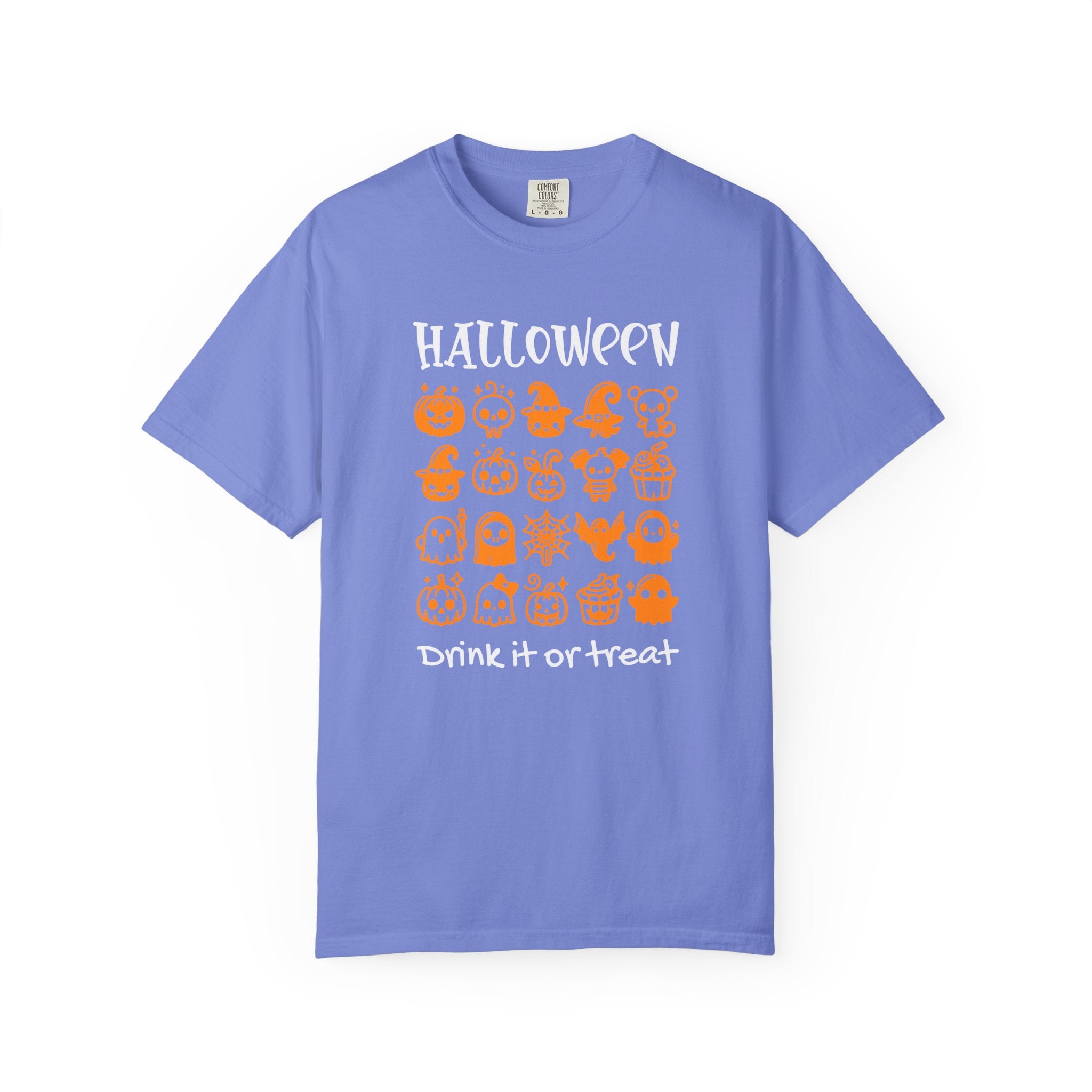 Drink It or Treat Halloween T-Shirt: Spooky Fun Graphic Tee with 25 Icon Design - Flo Blue / S - T-Shirt