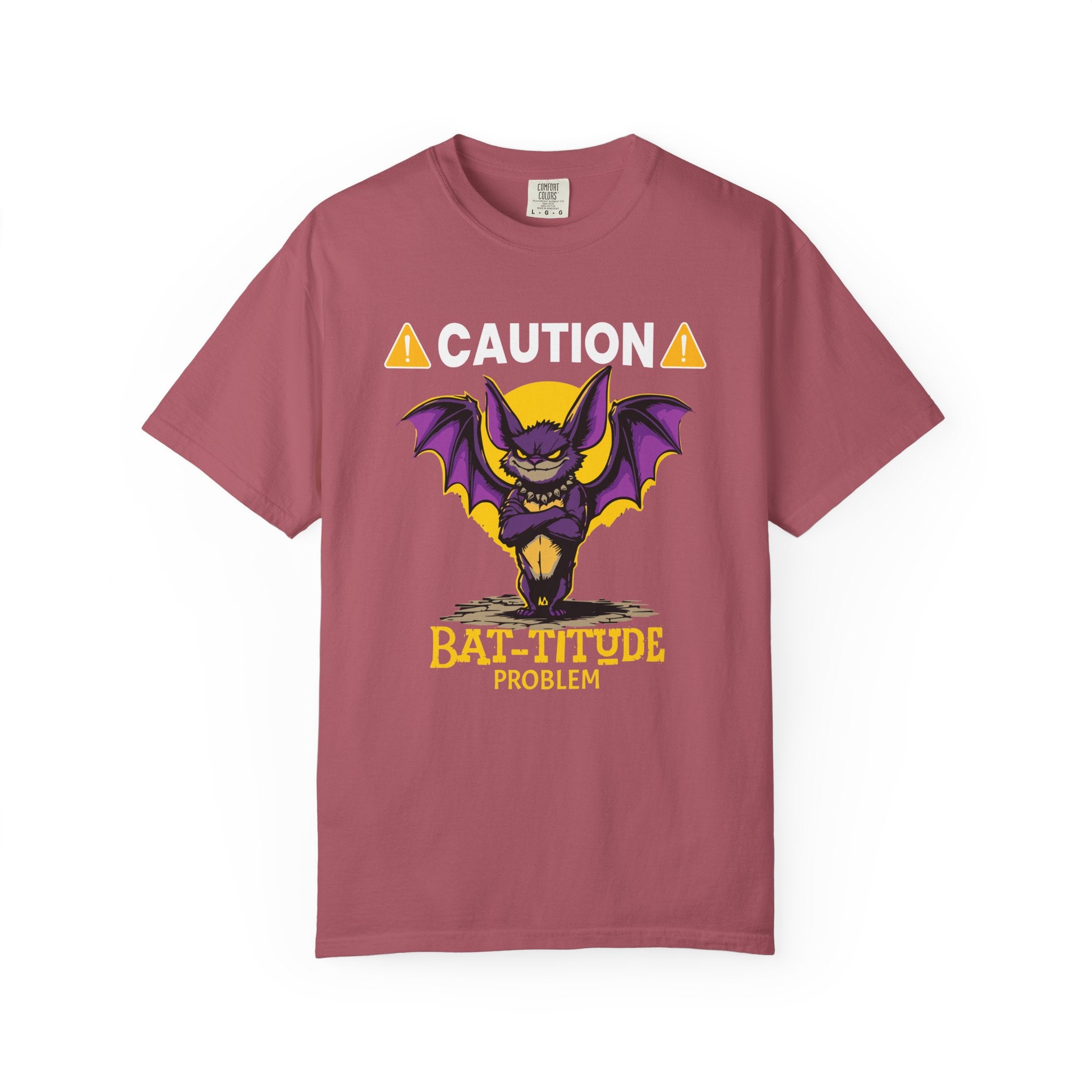 Caution: Bat-titude Problem Halloween T-Shirt - Crimson / S - T-Shirt