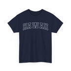 Navy blue t-shirt with 'HAWAII' text on a white background