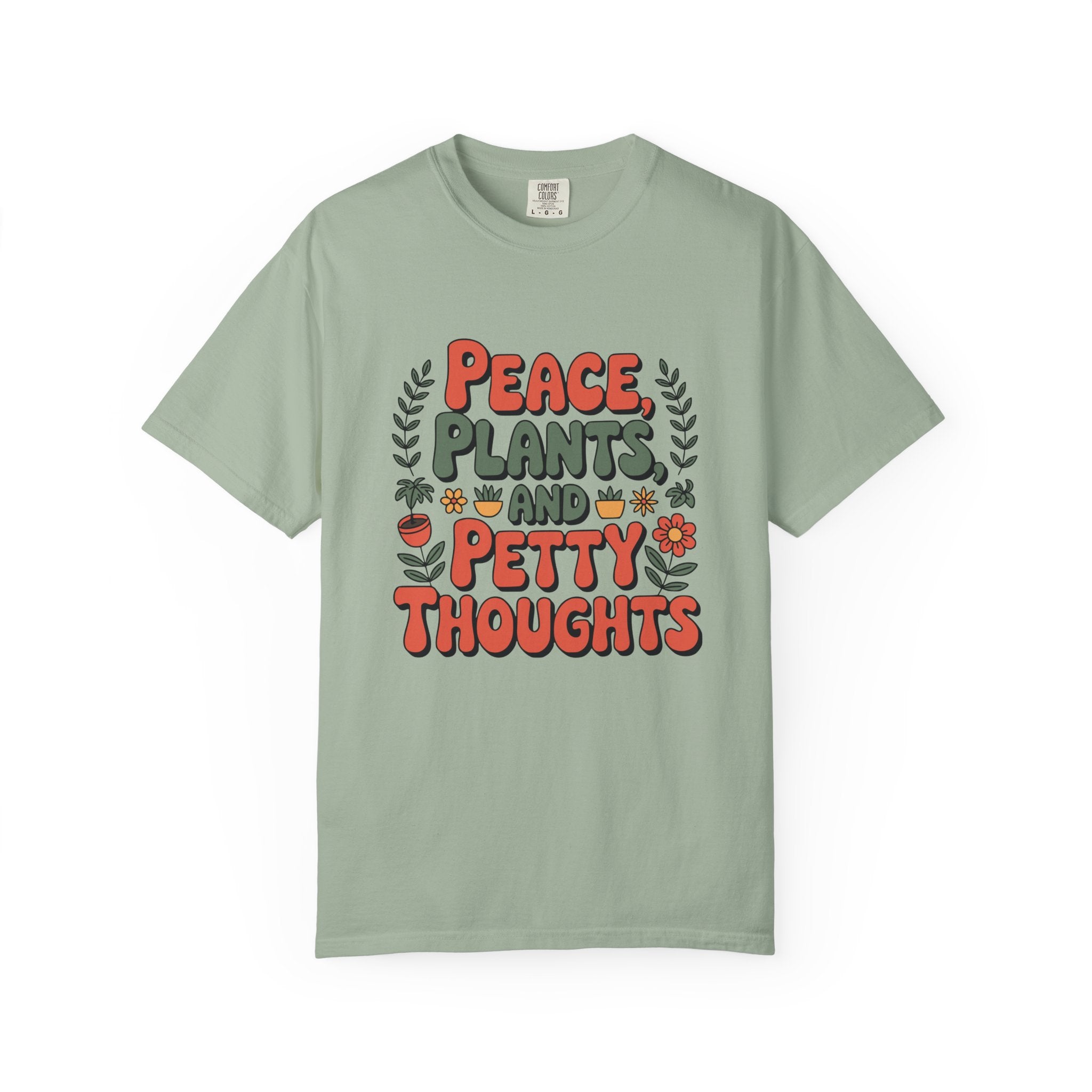 ’Peace Plants & Petty Thoughts’ T-Shirt | Funny Plant Graphic Quote Tee - Bay / S