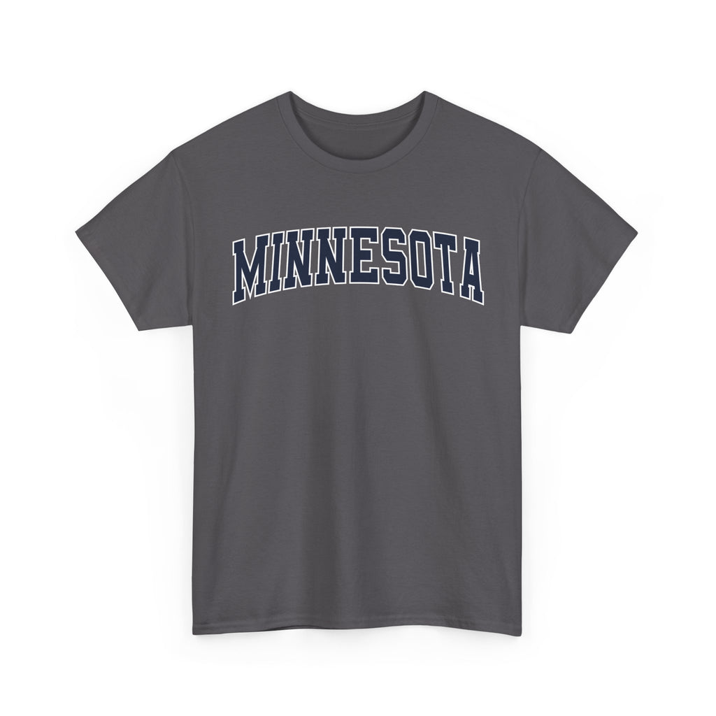 Charcoal t-shirt with 'MINNESOTA' text on a white background